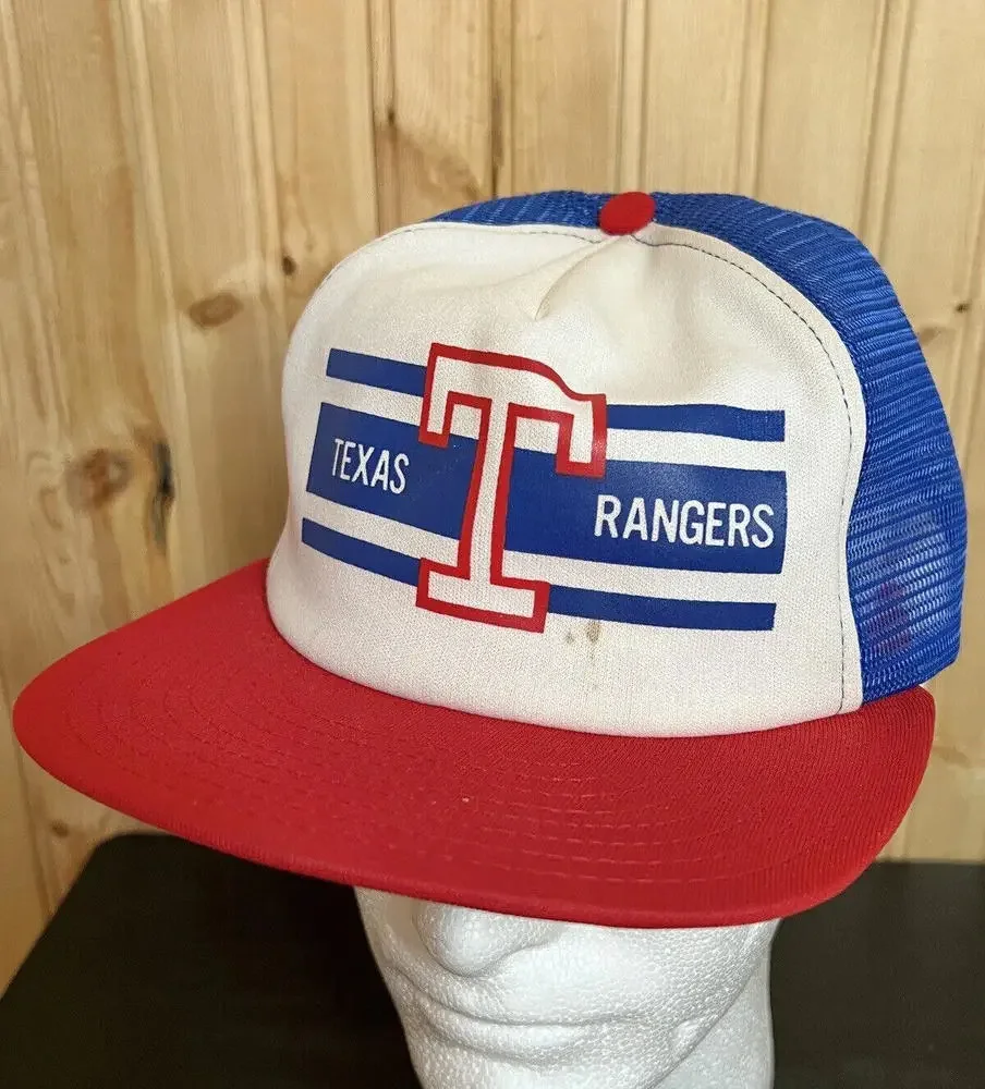 Vintage Texas Rangers Snapback Hat Baseball Cap Mesh Trucker MLB Made in USA AJD - Picture 1 of 12